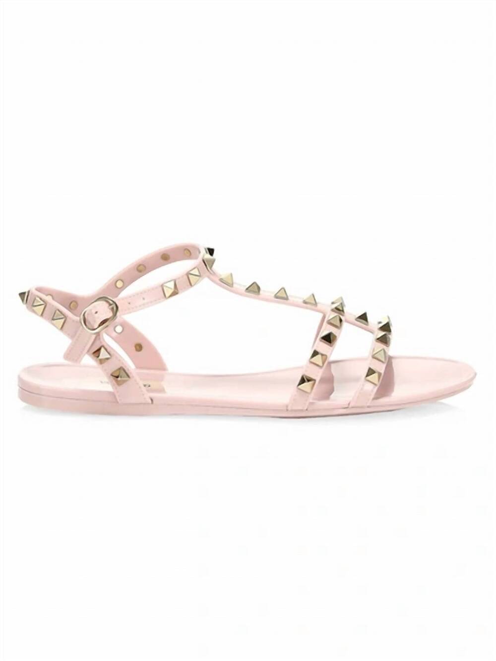 NEW VALENTINO GARAVANI women's rockstud flat jelly sandals in water rose